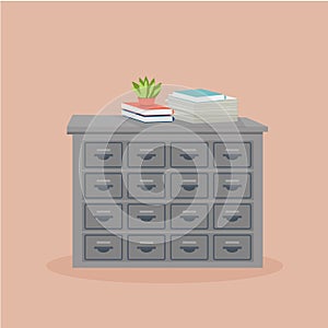 metal filing cabinet with potted plant