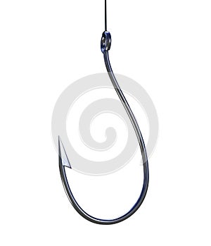 Metal Fishing hook on white