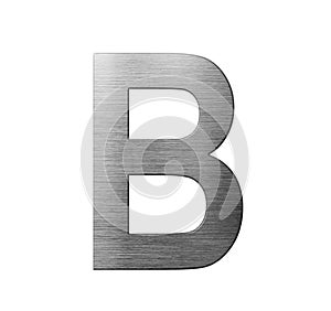 Metal font english alphabet. Letter B from metal plate isolated on a white background