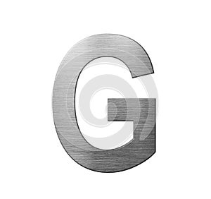 Metal font english alphabet. Letter G from  metal plate isolated on a white background