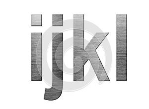 Metal font english alphabet. Letter IJKL from metal plate isolated on a white background