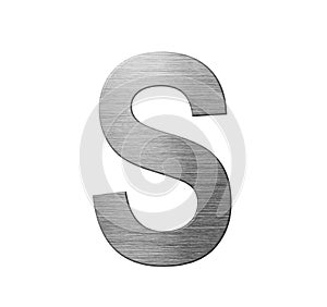 Metal font english alphabet. Letter S from metal plate isolated on a white background