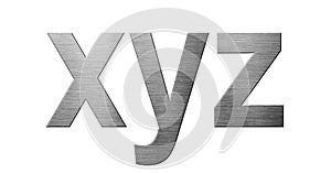 Metal font english alphabet. Letter XYZ from metal plate isolated on a white background photo