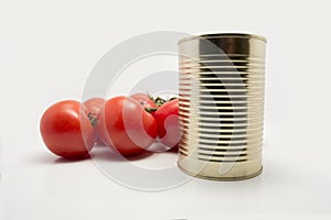 Metal food container with vine tomatoes