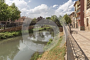 Metal footbridge bridge on the river gallo in Molina de AragÃ³n, Guadalajara, Spain