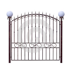 Metal forged fence with lanterns. photo