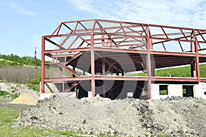 Metal frame building under construction