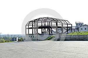 Metal frame building under construction