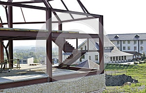 Metal frame building under construction