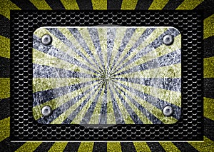 Metal frame with warning stripe, danger zone iron background