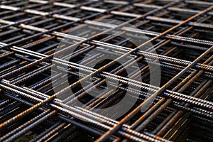 Stack of metal framework for concrete monolithic structure.