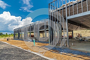 Metal Framework For New Commercial Building Under Construction