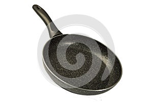 Metal Frying Pan:On a white, wooden insulated background.