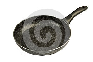 Metal Frying Pan:On a white, wooden insulated background.