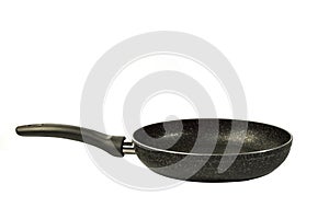 Metal Frying Pan:On a white, wooden insulated background.