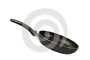 Metal Frying Pan:On a white, wooden insulated background.