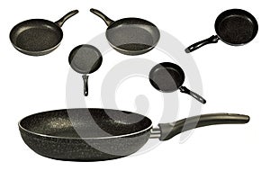 Metal Frying Pan:On a white, wooden insulated background.