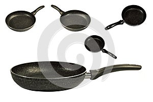 Metal Frying Pan:On a white, wooden insulated background.