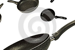 Metal Frying Pan:On a white, wooden insulated background.