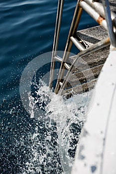 Metal gangway boat in sea water