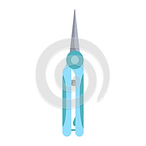 Metal garden orchid scissors sisolated on white background. Garden clipper. Blue scissors for trimming in flat design