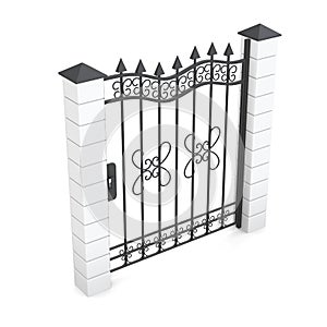 Metal gate isolated on white background. 3d rendering