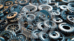 Metal gears background. Spare parts for industrial machines