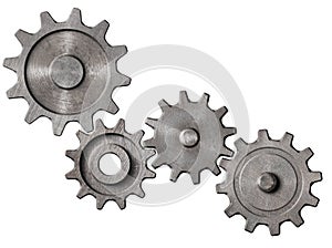 Metal gears and cogs cluster isolated 3d illustration