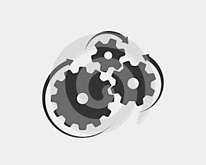 Metal gears and cogs vector. Gear icon flat design. Mechanism wheels logo. Cogwheel concept template