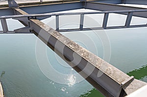 Metal girders forming the support of a bridge