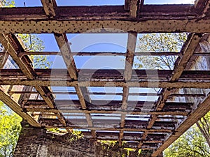 Metal girders of an old disused railway track