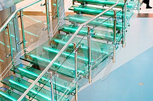 Metal glass staircase with neon, led backlight.