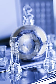 Metal globe and chess