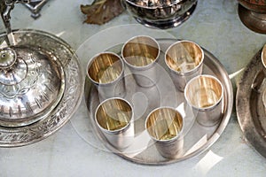 Metal goblets of silver color