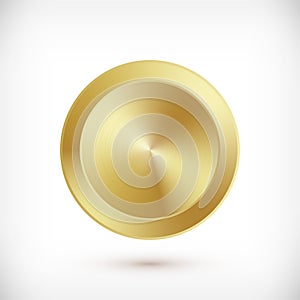 Metal gold circle badge. Vector Metallic textured golden button, shiny design elements for background, web, apps