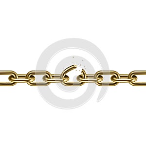 Metal golden broken chain 3D. Freedom concept