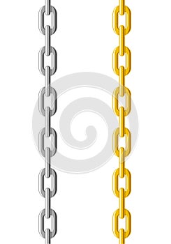 Metal golden and silver chain seamless pattern isolated on white background. Vector illustration