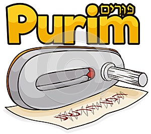 Metal gragger over blotted name of Haman to Celebrate Purim, Vector Illustration