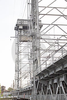 Metal gray structures of the railway bridge