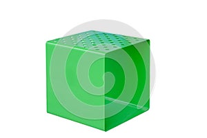 Metal green cube on a white background. Green cubes for sitting on an isolated background