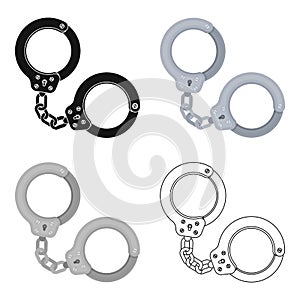 Metal handcuffs for detaining criminals. Outfit of a policeman.Prison single icon in cartoon style vector symbol stock