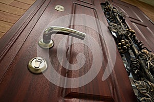 Metal handle on the front door