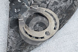 Metal handmade horseshoe with natioanl Ukrainian emblem imprint