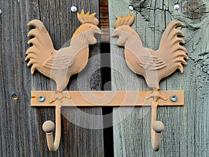 Metal Hanger in Shape of Two Roosters