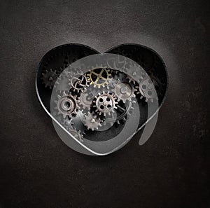 Metal heart with gears and cogs 3d illustration