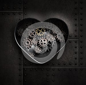 Metal heart with gears and cogs 3d illustration