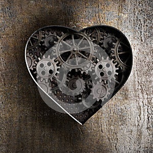 Metal heart with rusty gears