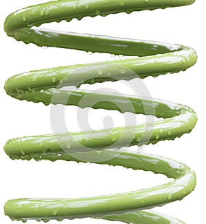 Metal heavy duty spring with green coating and water droplets