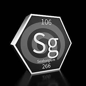 Periodic Table Element Seaborgium Rendered Metal on Black on Black