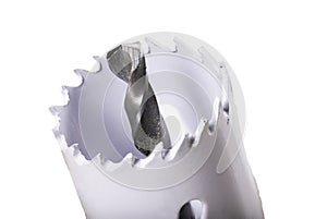 Metal hole saw for drilling into concrete. Accessories for builders to build housing